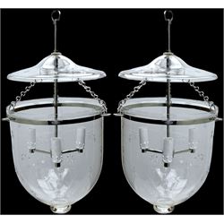 India Jane Interiors - pair of hallway glass bell jar ceiling lanterns, fitted with three branches, decorated with bevelled star motifs - ex-display/bankruptcy stock 