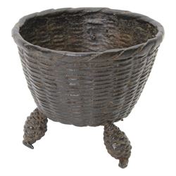 Japanese bronze censer shaped as a basket upon three legs modelled as fern cones, H12cm 