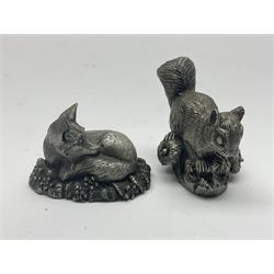 Twelve Franklin Mint cast pewter animal figures, including The Racoon, The Fox and The Squirrel, designed by Jane Lunger, tallest H5cm