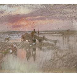 William Shackleton (Bradford 1872-1933): Sorting Fish at Sunset, gouache signed and dated ...