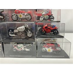 Fifty-one die-cast models of motorcycles by Maisto, Protar Italeri, Welly etc; many in perspex display boxes, some in window boxes and some unboxed