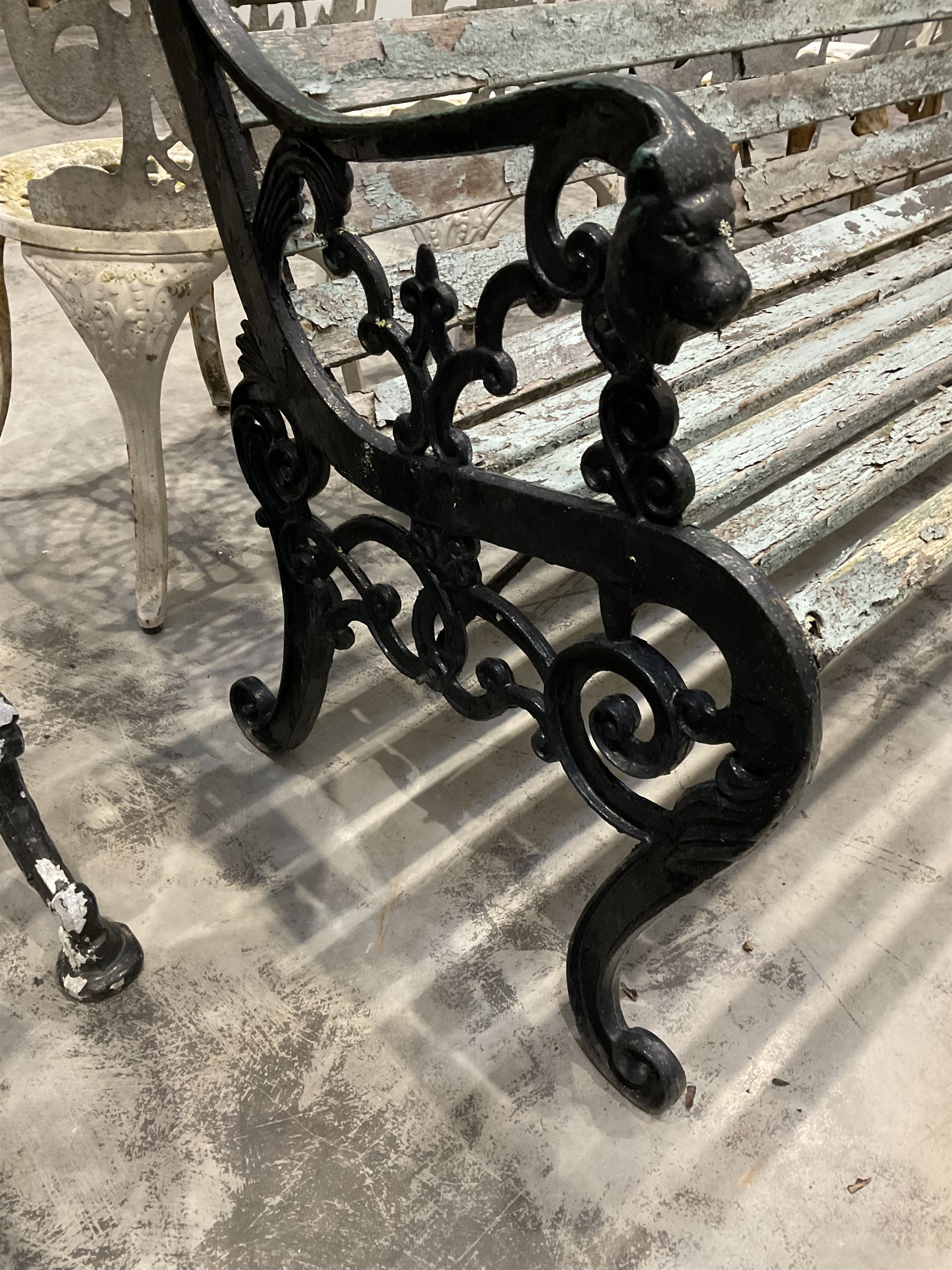 Black painted cast iron and wood slatted garden bench  - THIS LOT IS TO BE COLLECTED BY APPOINTMENT FROM DUGGLEBY STORAGE, GREAT HILL, EASTFIELD, SCARBOROUGH, YO11 3TX