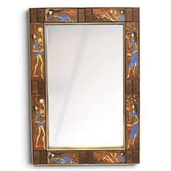 Mid-century Knitter Duro Brevete tiled rectangular wall hanging mirror, tiles decorated in...