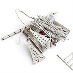 Victorian design cast iron spiral staircase, sixteen pierced treads, ornate balustrades, with landing and handrail painted in cream finish, height of pole 250cm, width of steps 74cm