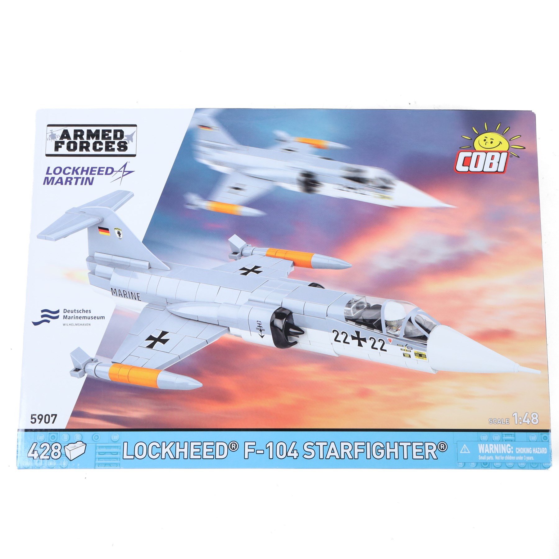 Four Cobi Bricks 1:48 scale Armed Forces model aircraft sets, comprising no. 5897 F-4 Phantom II, no. 5907 Lockheed F-104 Starfighter, no. 5845 BAe Hawk T1 and no. 5842 Alpha Jet, all in sealed boxes