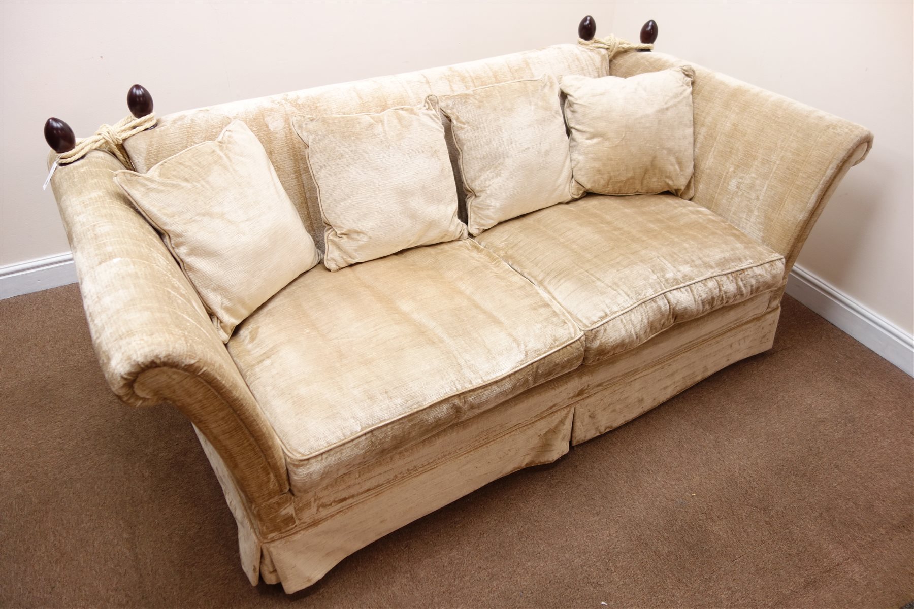 Laura Ashley Knole drop arm sofa, upholstered in Villandry Champagne