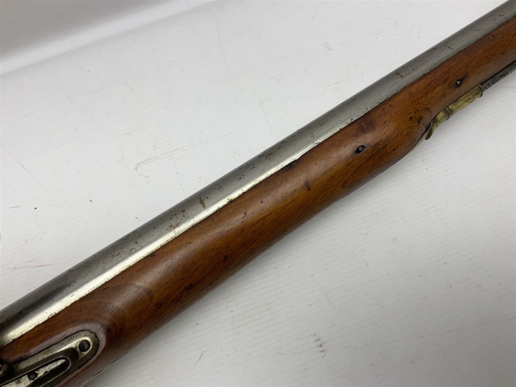 Brown Bess style 10-bore flintlock musket, the action marked with Crowned GR, 'Jordan' and dated 1758, the 104cm(41
