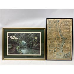 M Dewerell (Scottish 20th century): 'Loch Tummel', watercolour signed together with two prints and an historical chart of the River Dart max 64cm x 39cm (4)