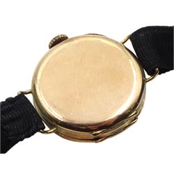 Avia 9ct gold gentleman's manual wind presentation wristwatch, hallmarked, on black leather strap and a ladies 9ct gold manual wind wristwatch, on ribbon strap