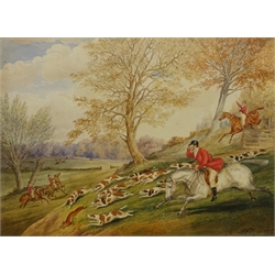  Riding to Hounds, watercolour English School (19th century) unsigned Christie's label verso 32cm x 43cm  