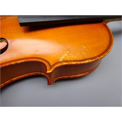  French violin by Mirecourt c1930 with 36cm two-piece maple back and spruce top, L59cm overall, in carrying case  
