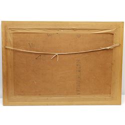 Roy McCallum (British 20th century): 'Vanity' - Abstract Roosters, impasto oil on board signed, titled and signed verso 51cm x 79cm