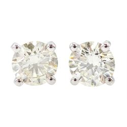 Pair of 18ct white gold round brilliant cut diamond stud earrings, stamped 750, total diamond weight 0.80 carat, with World Gemological Institute Report