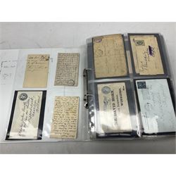 Queen Victoria and later Great British and World postal history, including postal stationary, mourning covers, QV Natal one penny stamps on cover, registered letters, postmark interest etc, housed in a ring binder folder