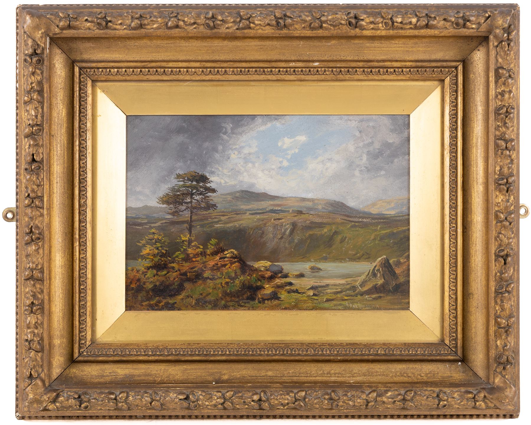 Joseph Kitchingman (British 1841-1915): 'Head of the Tarn - Wetherlam Cumberland', oil on canvas laid on panel signed, with original title label verso 16cm x 24cm 