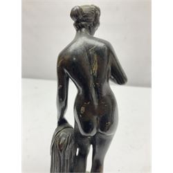 Bronze neo classical figure, modelled as a nude female, upon a green marble base, H20.5cm