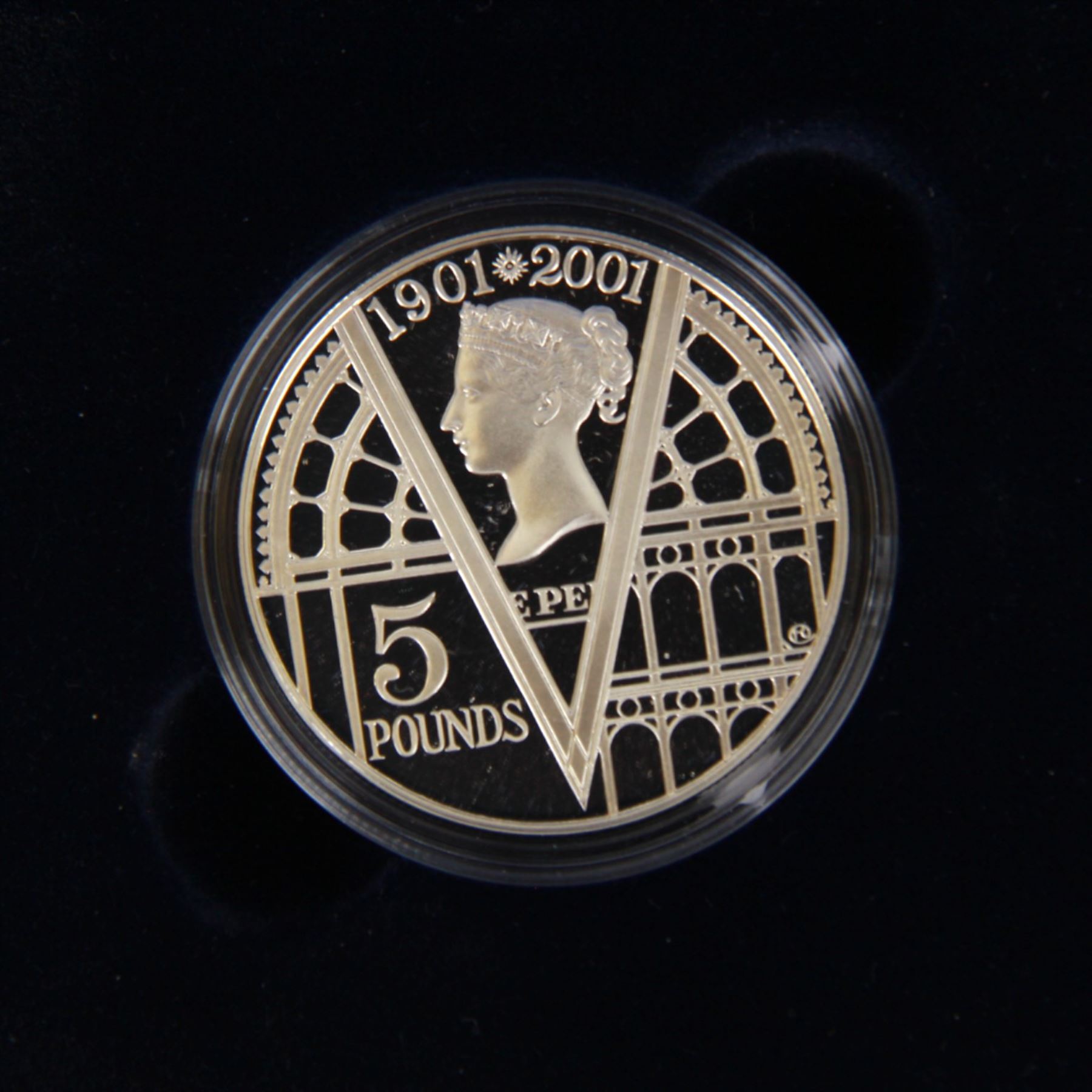 Four The Royal Mint United Kingdom silver proof five pound coins, comprising 1997 'In Memory of Diana Princess of Wales', 2000 'Queen Elizabeth The Queen Mother Centenary Year' piedfort, 2001 'Victorian Anniversary Crown' and 2002 '1900-2002 Her Majesty Queen Elizabeth The Queen Mother' all cased with certificates