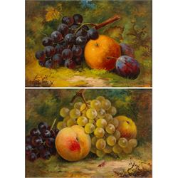 George Spencer (British 19th Century): Still Life of Fruits on a Bed of Grass, pair of oil...
