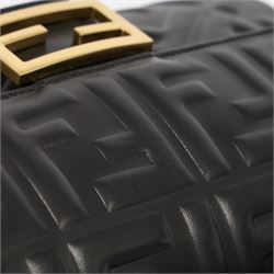 Fendi Baguette shoulder bag, black nappa leather with embossed FF monogram and quilted panels, the front flap secured by a gold-tone FF logo magnetic clasp engraved Fendi Made in Italy, with detachable leather shoulder strap and gold-tone hardware, interior leather tab stamped 'Baguette Fendi Made in Italy', together with original Fendi dust bag and box, W27cm D7cm H15cm