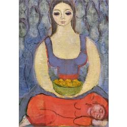 Christina Savalas (Greek 1905-1988): 'Mother and Child', oil on canvas, titled on label verso 34cm x 24cm