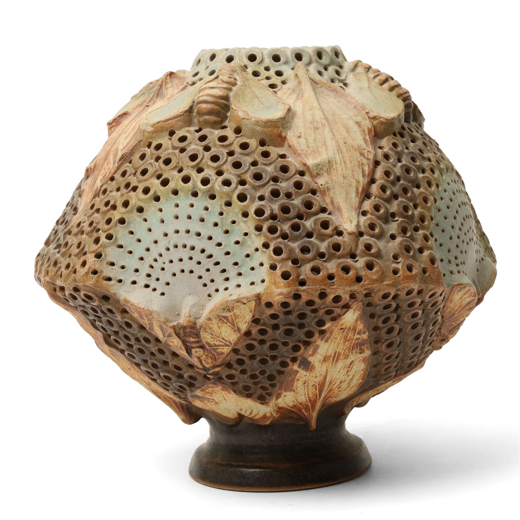 Bernard Rooke (1938-) - Stoneware table lamp modelled as a honeycomb with bees H31cm purchased from The Mill Gallery, Swilland, Ipswich