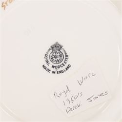 Royal Worcester large novelty cup and saucer, each hand pained, the cup with grouse, the saucer with stonechat