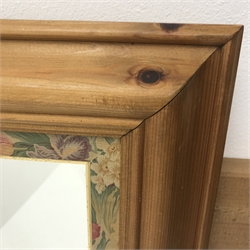  Two large pine framed mirrors (W104cm, H129cm max) an oak framed coat hook and a wall shelf (4) mao1507  