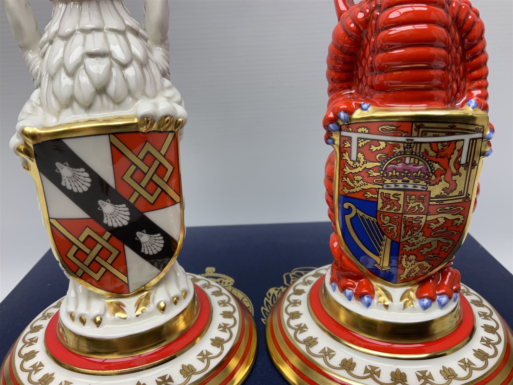 Pair of Minton Royal Wedding heraldic beasts for Mulberry Hall, 105/250 limited edition with box, H16cm