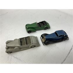 Dinky - ten early unboxed and playworn die-cast models including Armstrong Siddeley, Lagonda, Alvis, Taxi etc