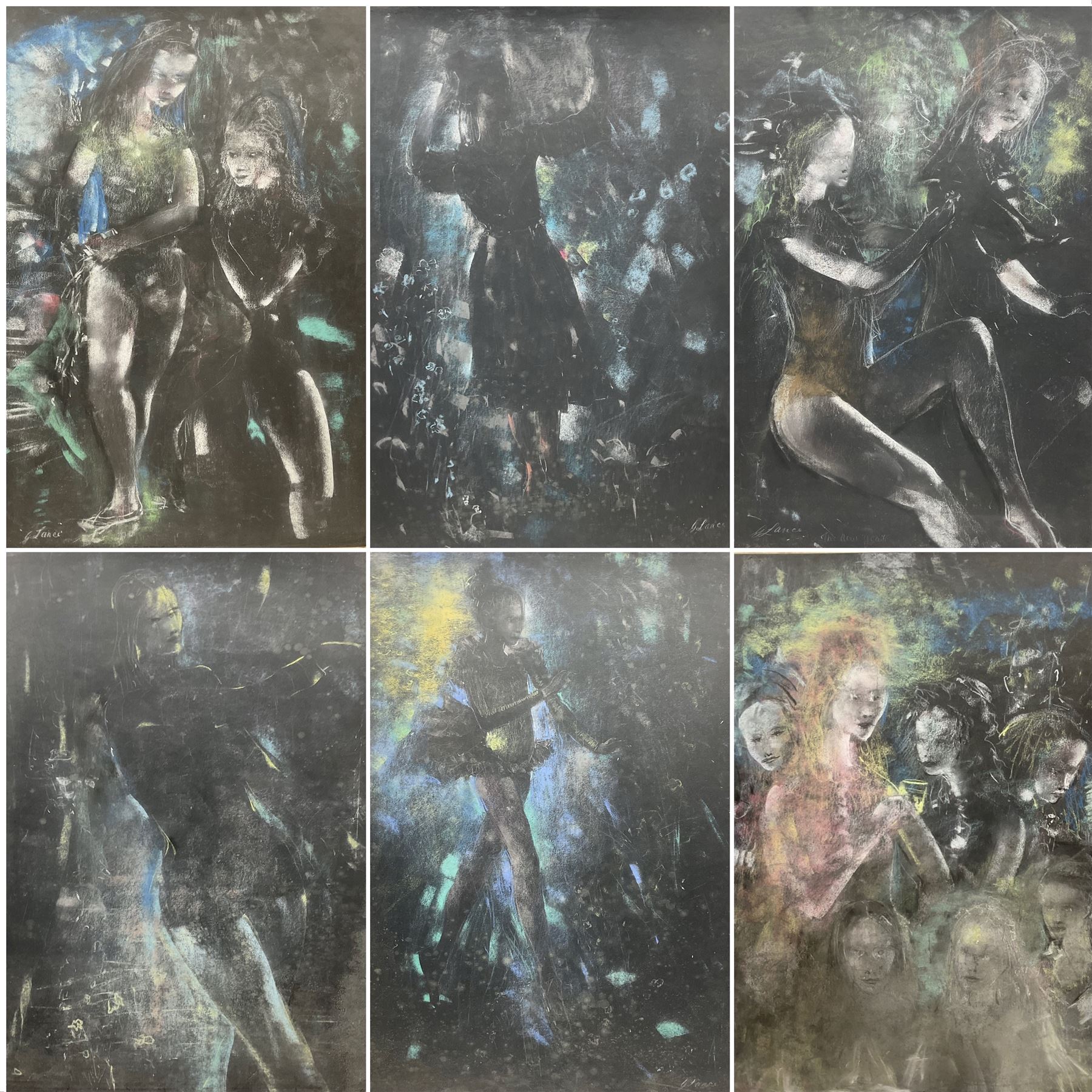 G Lance (British 20th century): Female Figures and Dancers, folio of twelve chalk on board studies signed max 78cm x 60cm