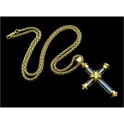 Theo Fennell 18ct gold rock crystal and round cabochon emerald cross pendant, London 1994, on original 18ct gold Spiga link necklace, Birmingham import marks 1992, in original box