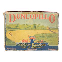 1930s Chad Valley Dunlopillo board game, with board, metal racing car counters, card counters and spinner, in original box