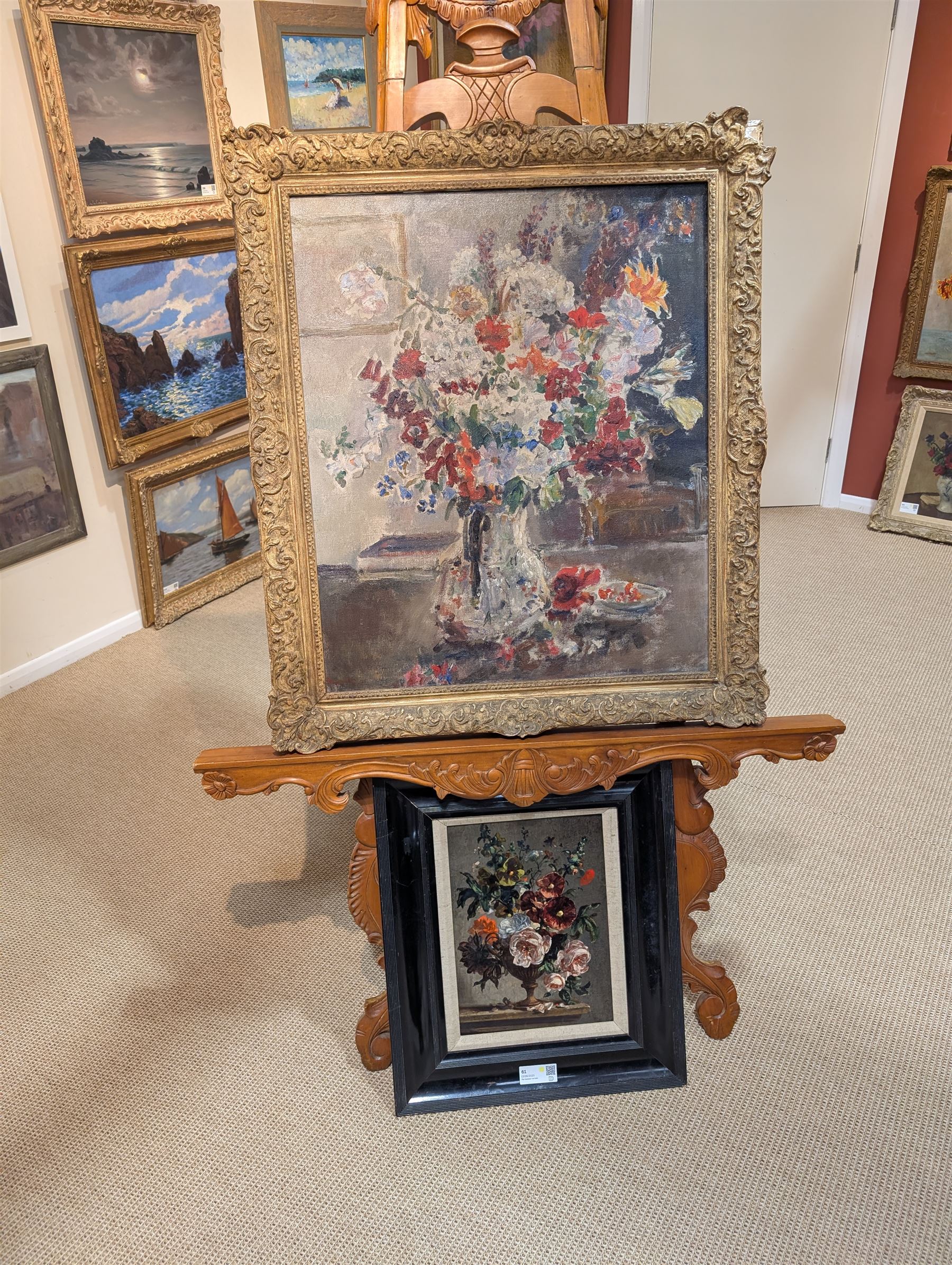 Attrib. Dame Ethel Walker DBE ARA (British 1861-1951): 'Mixed Bouquet', oil on canvas unsigned, titled verso with various exhibition labels 75cm x 62cm