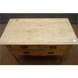  Edwardian stripped satin walnut chest, two drawers, splayed tapering stile supports, shaped and pierced apron, W100cm, H76cm, D52cm  