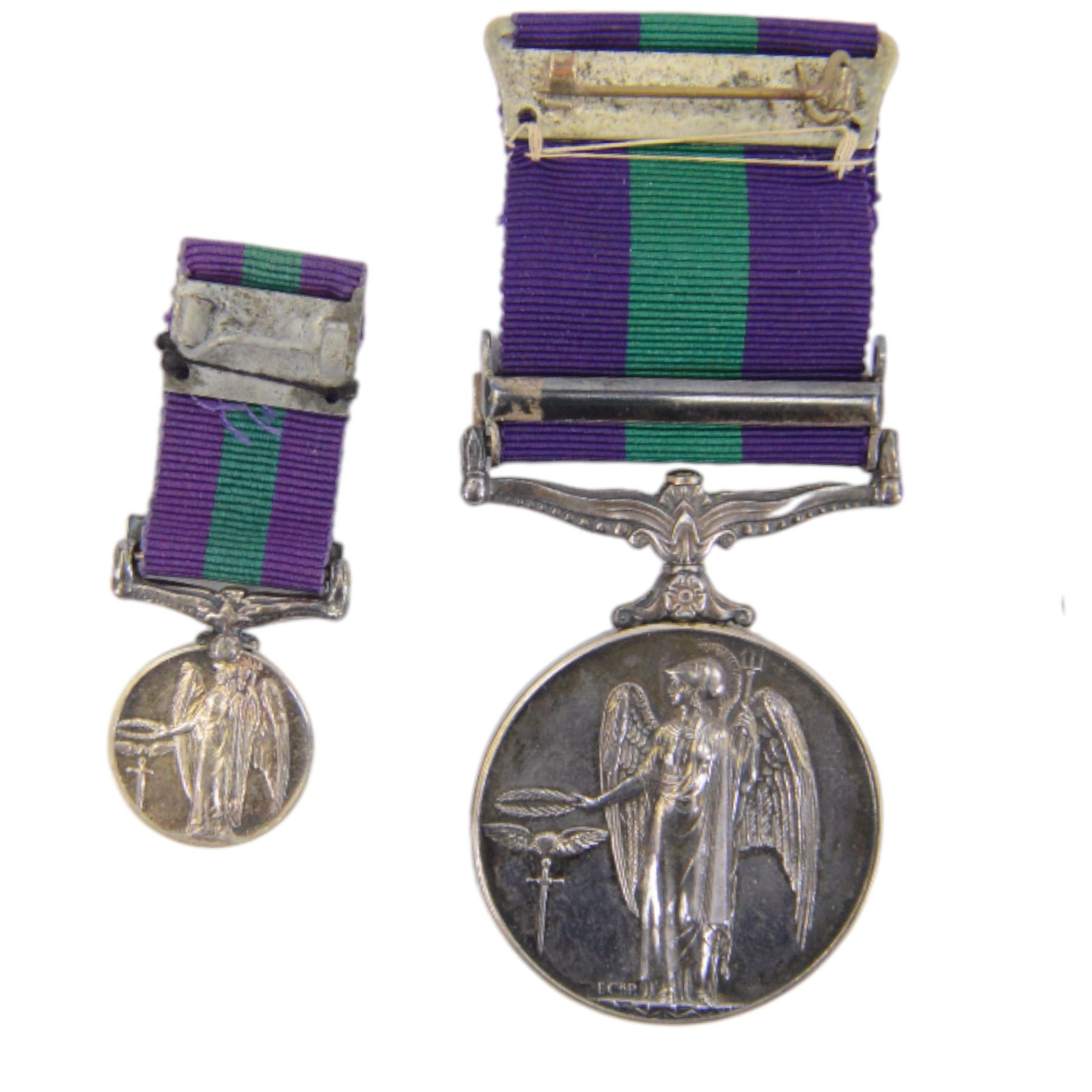 General Service Medal GSM 1918, with Malaya clasp awarded to 2/Lt. M. A. Peacock R.E, together with its miniature, pips and Royal Engineers cap  