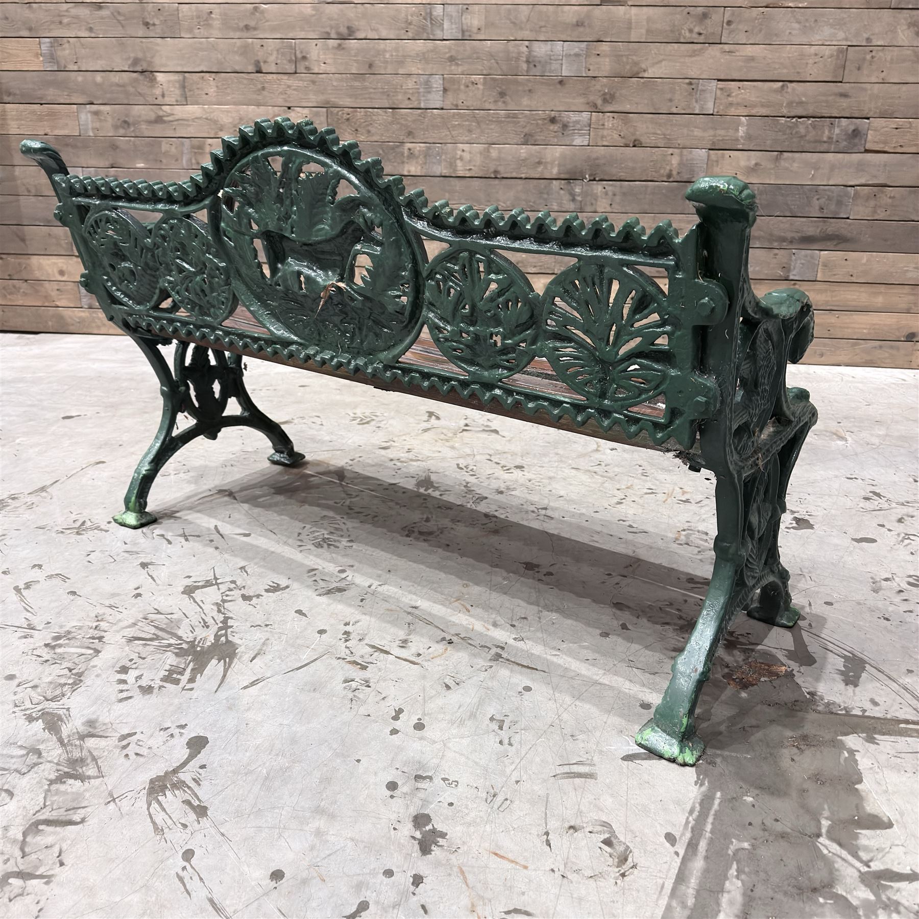 Cast iron and wood slatted garden bench