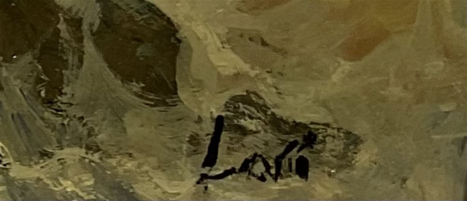 Lori (Italian 20th century): 'Mareggiata' on a Rocky Coastline, oil on board signed, titled on exhibition label verso 23cm x 29cm