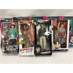 Sixteen Pop Artist collector's dolls comprising seven One Direction - Liam, Louis, Harry, two x Niall and two x Zayn; four Union J - Josh, JJ, Jaymi and George; two The Wanted - Nathan and Tom; Spice Girl Mel B; Justin Bieber; and Cody Simpson; all boxed with factory tie-downs (16)