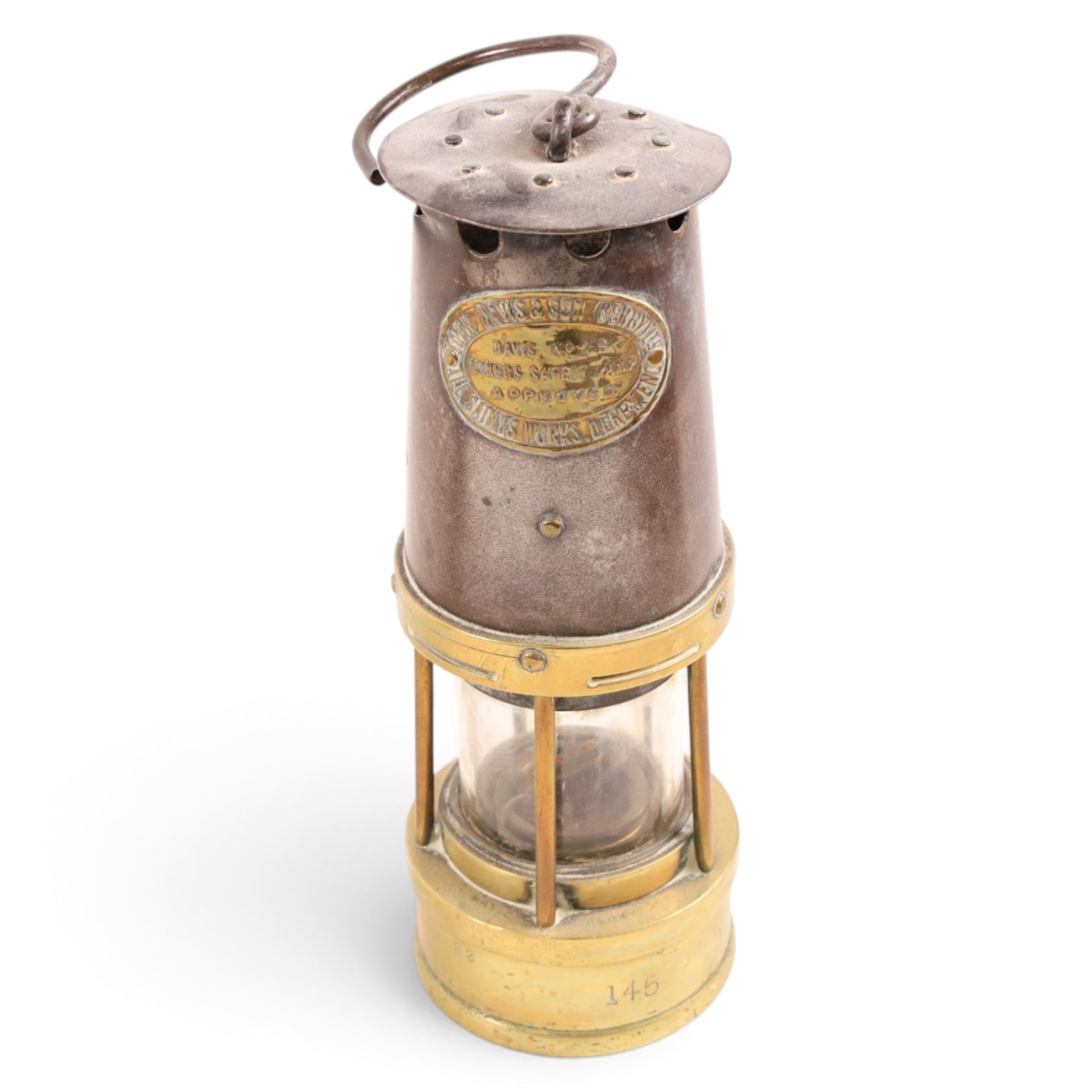 Three mining lamps, including John Davis & Son no. 2 B safety lamp, Protector Lamp & Lighting Co Type SL no. 29 lamp and one other