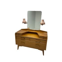 G-Plan - 'Brandon' oak dressing chest, mirror back over two trinket drawers, fitted with two short over single long drawer, raised on splayed tapered supports