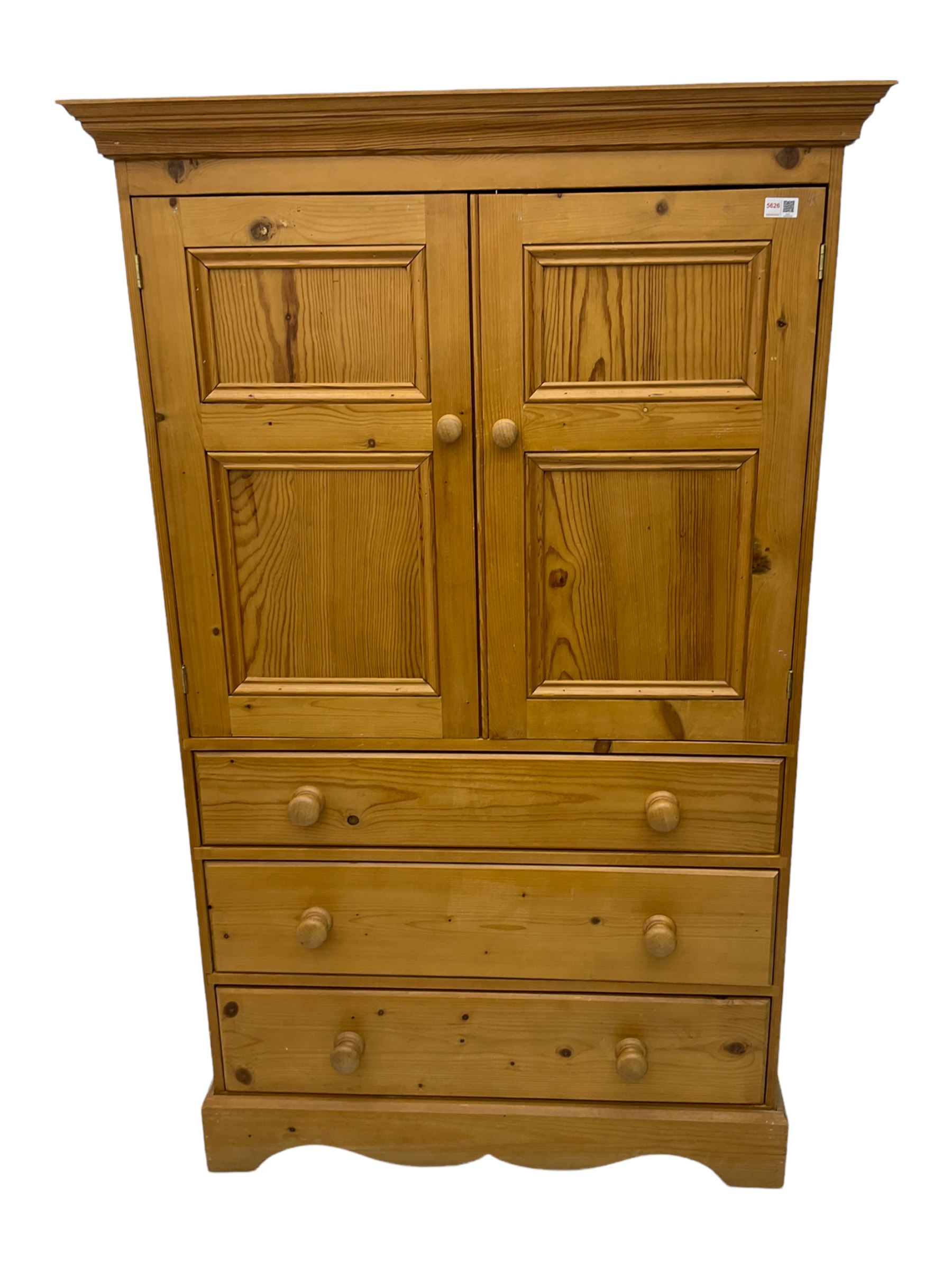 Solid pine tallboy cabinet, small four drawer chest, and a dressing table mirror (3)