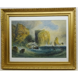  English School 19th/early 20th century: Sailing Vessel in Distress Along a Rocky Coastline, watercolour unsigned 50cm x 74cm  