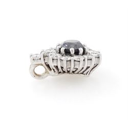 18ct white gold diamond pendant, single round brilliant cut black diamond of approx 0.90 carat, surrounded by ten round brilliant cut white diamonds, the bail set with a further diamond, total white diamond weight approx 0.80 carat