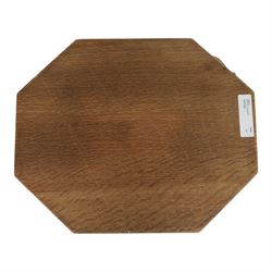 Mouseman - oak breadboard, canted rectangular form with moulded edge, carved with mouse signature, by the workshop of Robert Thompson, Kilburn