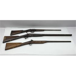 UNPROOFED/OUT OF PROOF SO RFD ONLY - three guns in poor condition comprising 19th century G. Coop 12-bore side-by-side double barrel hammer shotgun; 14-bore single barrel percussion sporting gun composed of various parts with cut-down barrel; and non-firing mock snider action ornamental gun (3)