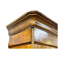 19th century French walnut dresser, the moulded cornice over two-panelled cupboard doors, enclosing two shelves and one small
drawer, on a base of two further cupboards