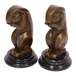 After André Bizette-Lindet - pair of Art Deco style bronze rabbits of graduating size, bearing signature and foundry stamp, largest H17cm