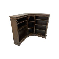 Victorian carved oak corner bookcase