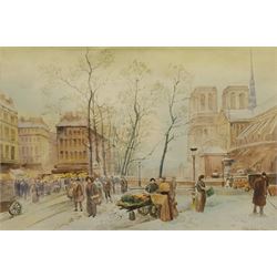 After Edouard Cortes (French 1882-1969): Parisian Street, watercolour signed 25cm x 38cm