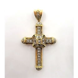  Diamond cross pendant, hallmarked 9ct, 4cm approx   